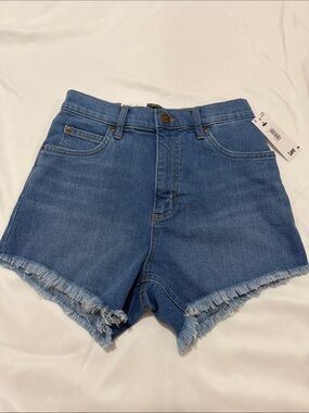 Lee Women's Mid-Blue Frayed Hem Denim Shorts